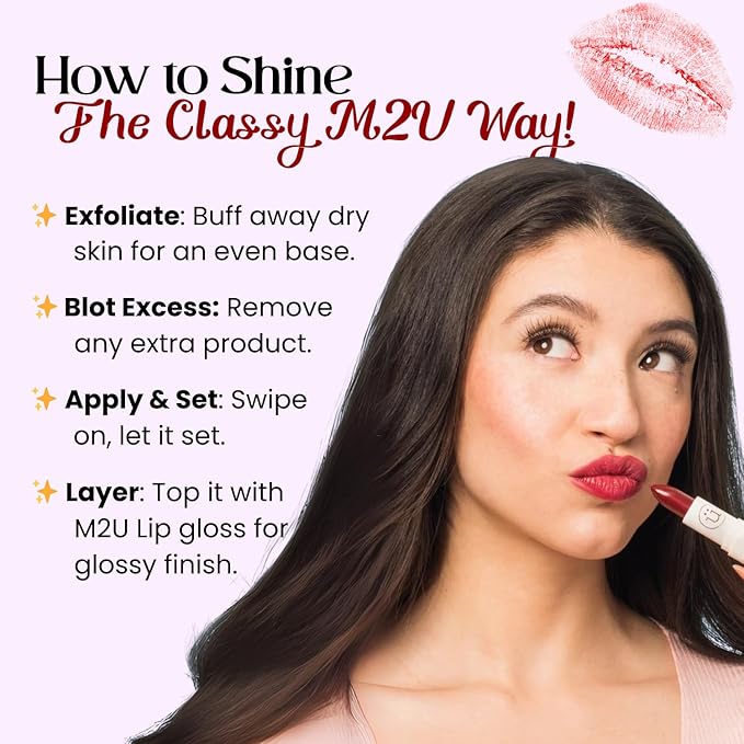 M2U NYC Soft Blush Moisturizing Lipstick with Semi-Matte Finish – Intense Pigment, Full Coverage, Non-Drying, Creamy Formula with Hydrating Lip-Loving Ingredients – Cruelty-Free (Born with Shine)