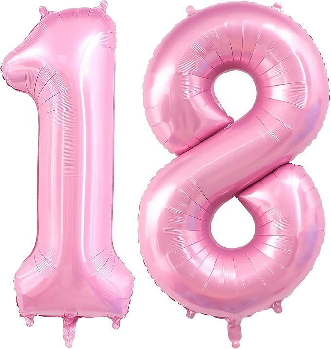 Pastel Pink 18 Balloon Number,40 Inch Light Pink 18 Balloons Large Helium Foil Mylar Number 18 Balloon for Birthday Party Anniversary Decorations