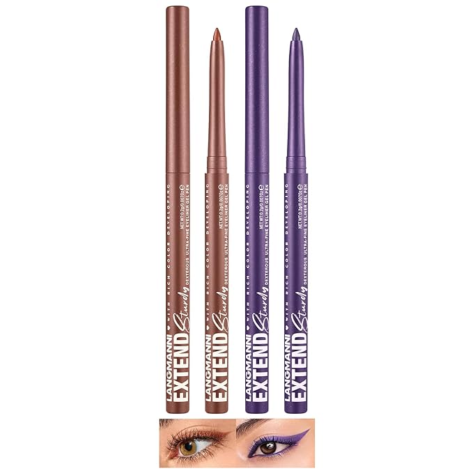 LANGMANNI 2Pcs Metal Colorful Eyeliner Pencil Set - Matte & Shimmer Eye Makeup,Smooth Use Long-Lasting & Waterproof Eyeliner Set(#05+06)