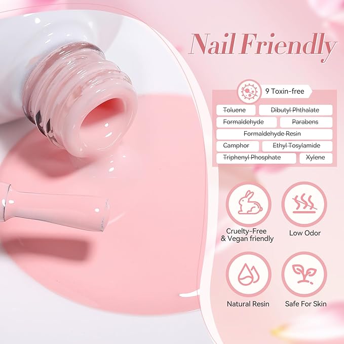 BORN PRETTY Pink Gel Nail Polish 6 Colors,Soft Nude Pink Valentine's Day Gift Nail Art Manicure DIY Salon Home