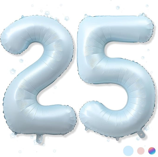 40 Inch 25 Balloon Number, Large Dusty Pastel Baby Blue Foil Number 25 Balloons Birthday Party Decor, Light Blue Helium Mylar Self Inflating Balloon for Boys Men 25th Birthday Anniversary Decorations