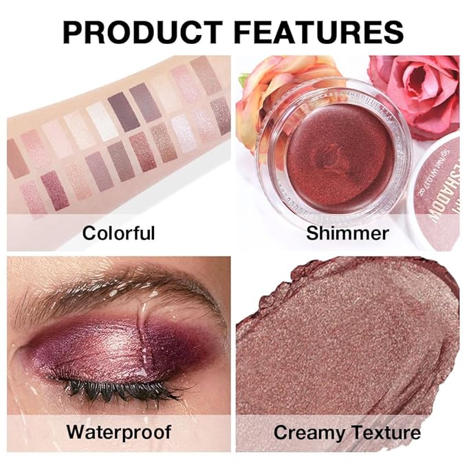 evpct Single Cream Eye Shadow Palette Pot Makeup for older Women, Cocoa Mocha Shimmer Glitter Metallic Monochrome Cream to Powder Eyeshadow Palette Eye Brightener, High Pigment Waterproof Blendable