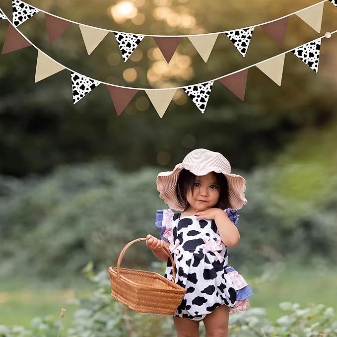 2 Sets of Cow Party Decorations Nursery Garland 24Pcs Brown Western Cowboy Fabric Linen Baby Banner Triangle Pennant Flags for Cowgirls Rodeo Birthday Country Baby Shower Derby Day Go Wild West Decor