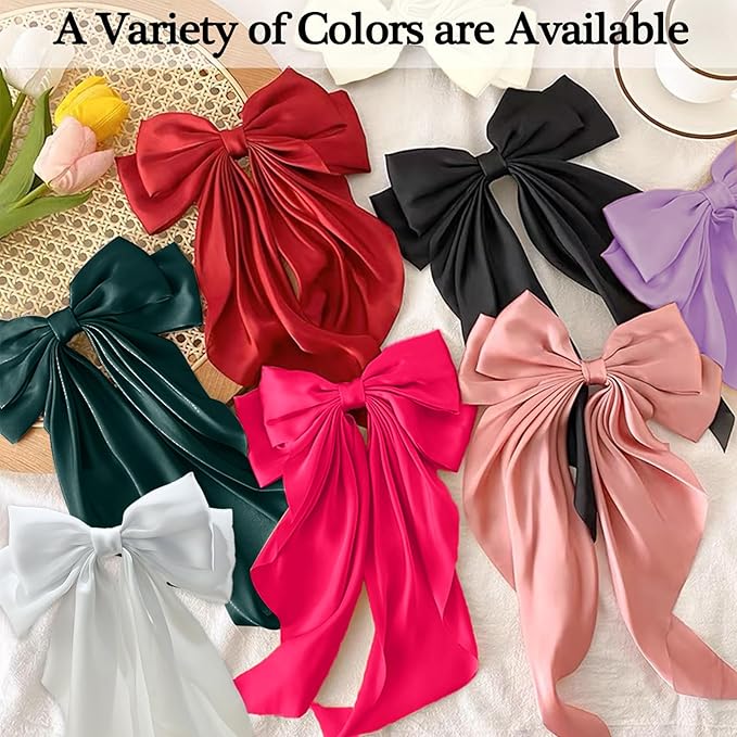 Silky Satin Women's Hair Bows with Long Tail Bowknot for Hair Clips, Accessories and Gifts (Black)