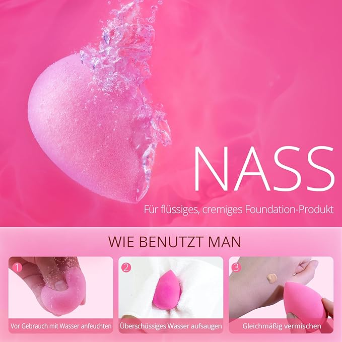 BEAKEY Super Soft Makeup Sponge Set of 6, Makeup Sponges for Foundation, Liquid, Cream and Powder, Pink Beauty Sponge for Blending, 0 Latex Blender