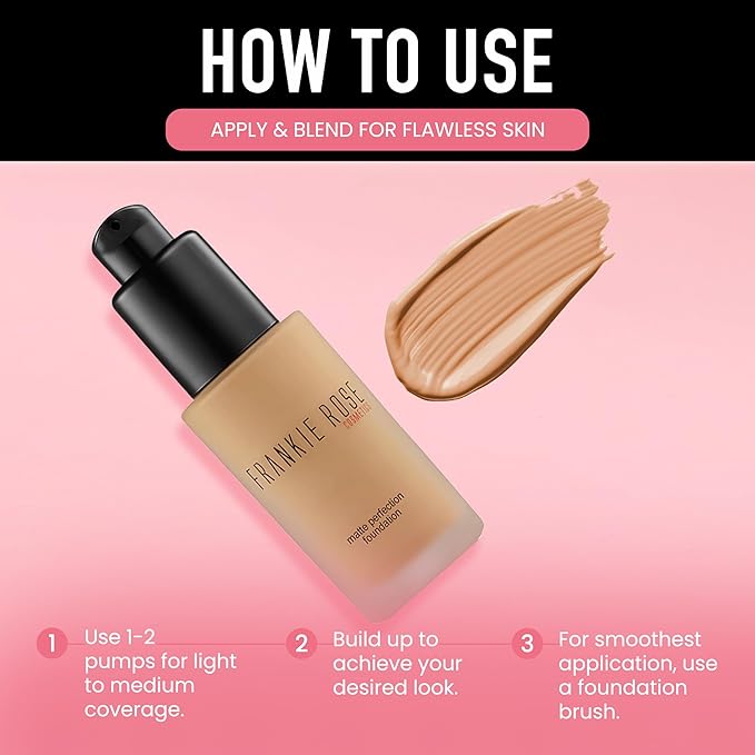 Frankie Rose Cosmetics Matte Perfection Foundation Makeup – Long-Lasting, Hydrating Foundation for Semi-Matte Finish - Full Coverage for All Skin Types - (Neutral) 1.0 US fl oz / 30 ml