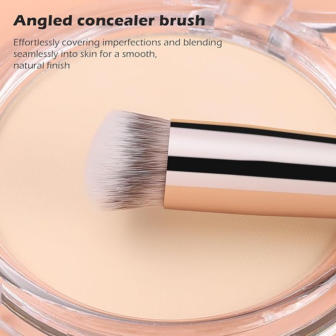 TEOYALL Dual-Ended Contour Concealer Brush, Sculpting Defining and Angled Under Eye Synthetic Bristles for Liquid Cream Powder
