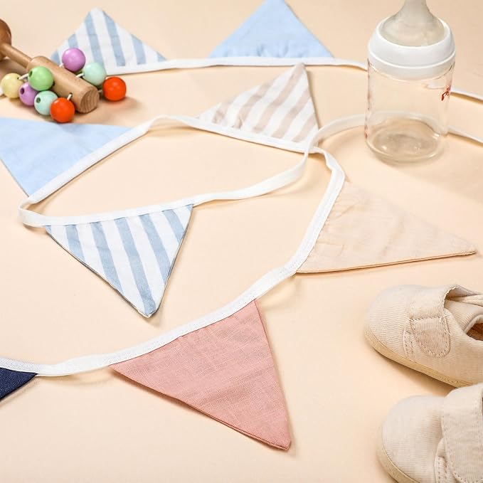 VitalCozy 17 ft Pennant Banner Flags, 2 Pcs Nursery Garland Triangle Bunting Flag Double Side Baby Banner for Boho Decor Baby Shower Birthday Wedding Party Event, Each 8.5 ft(Elegant Colors)