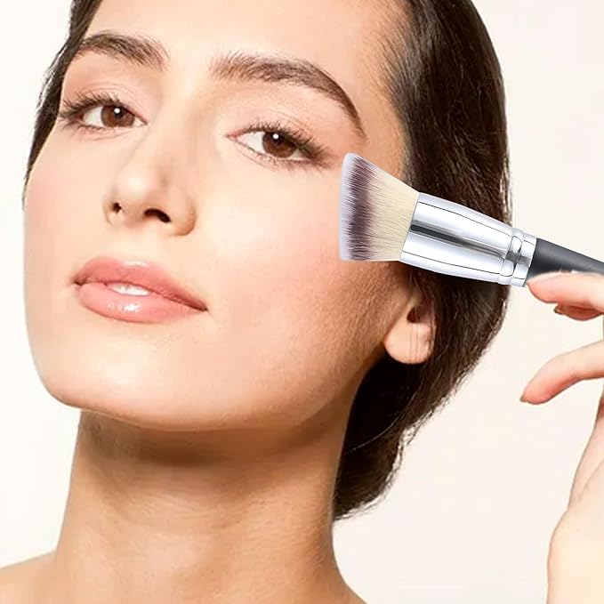 Double Ended Makeup Brushes – Professional Angled Foundation & Blush Brush with Concealer Blending Brush for Liquid, Cream & Powder Buffing Large Face Make Up Applicator