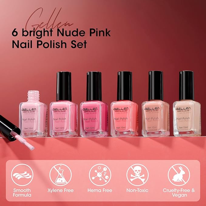 GELLEN Bright Pink Nail Polish, Air Dry Nude Pink Regular Nail Polish for French Manicure Women Home Salon All Seasons, Not UV Gel, TPO Free, Hema Free, Non-toxic