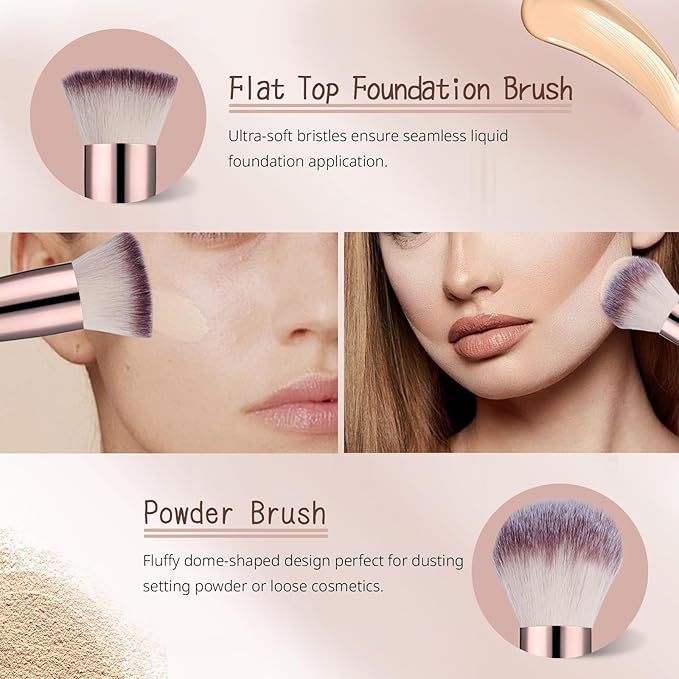 Makeup Brush Set, 4PCS Dual Ended Foundation, Powder, Contour, Concealer, eye Make up Brushes For Liquid Blending Cream Bronzer, Kabuki Face Brushes Makeup