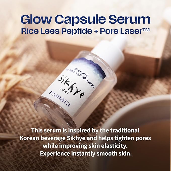 [TRANATA] Rice Punch Peptide Capsule Serum Pore tightening – Korean rice skincare with 80% Rice peptide for Glass Skin Glow Pore tightening Hydration peptide Rice& Lactobacillus for Face