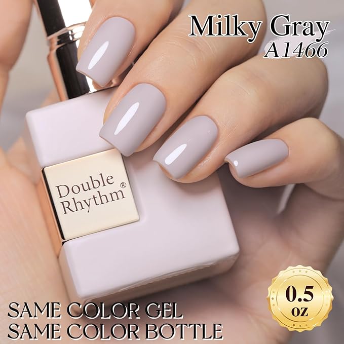 Double Rhythm 15ML Gel Nail Polish Pure Sheer Same Color Same Bottle Soak Off Gel Polish Art Manicure Salon DIY at Home for Women (Milky Gray-A1466)