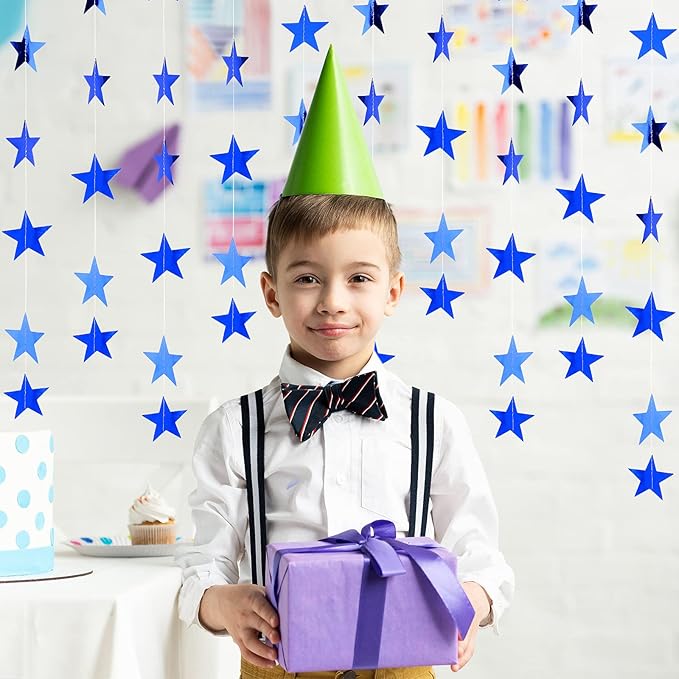 Patelai Glitter Star Garland Banner New Years Decor 130 Feet Star Hanging Banner Twinkle Backdrop for Birthday Classroom Wedding Halloween Christmas Party Supplies(Royal Blue)