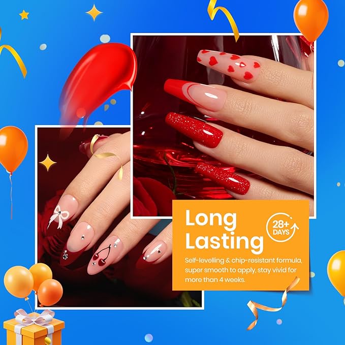 Beetles Red Gel Polish Set - 6 Colors Burgundy Red Gel Nail Polish Popular Shimmer Red-Obsession Collection Nails Art Design Soak Off Uv LED Nail Kit Minicure DIY Home Gifts for Women