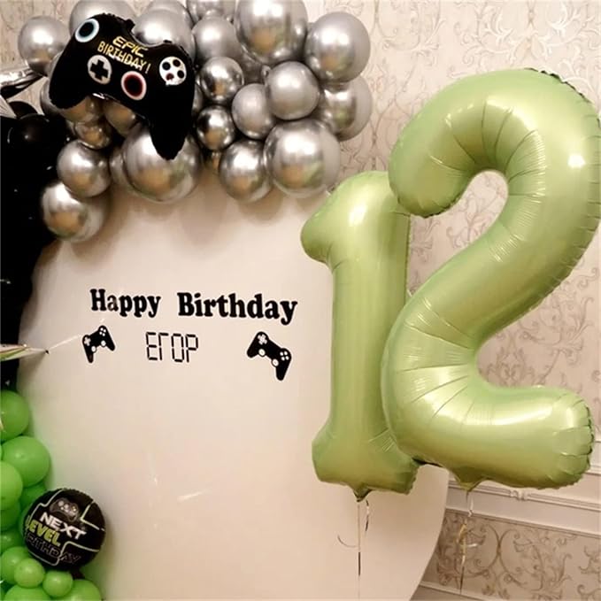 Sage Green 1 Balloons, 40 Inch Giant Olive Green Helium Foil Number 0-9 for Girls, Self Inflating 1st Birthday Balloon for Boys Women Anniversary Baby Shower Jungle Safari Party Decorations Supplies