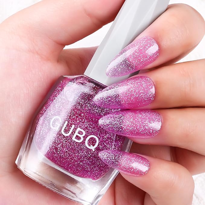 Major Dijit Quick Dry Nail Polish 12ml/0.41fl oz Glitter VioletRed Regular Nail Lacquer Fast Drying & Long Lasting Nail Polish Nail Art Effect for Nail Salon