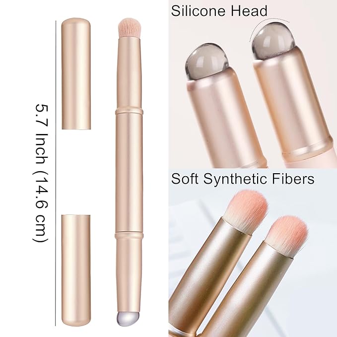 Retractable Kabuki Makeup Brush, Powder Brushes Foundation Travel Brush for Blush Bronzer & Powder, Silicone Lip Brush, Double-Ended Multi-purpose Makeup Blending Brush with Lid