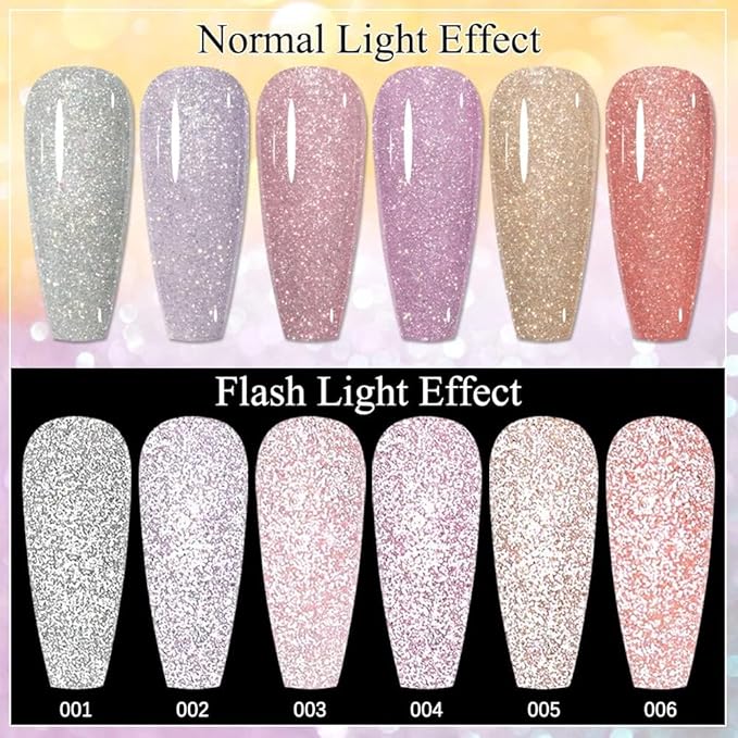 MIZHSE Glitter Gel Nail Polish, 2 In 1 Reflective & Rubber Base Gel Polish 10ml, Sparkly Shimmery Effect Nude Pink Silve Purple Colors Soak Off Nail Art Manicure Home Salon Gift for Women