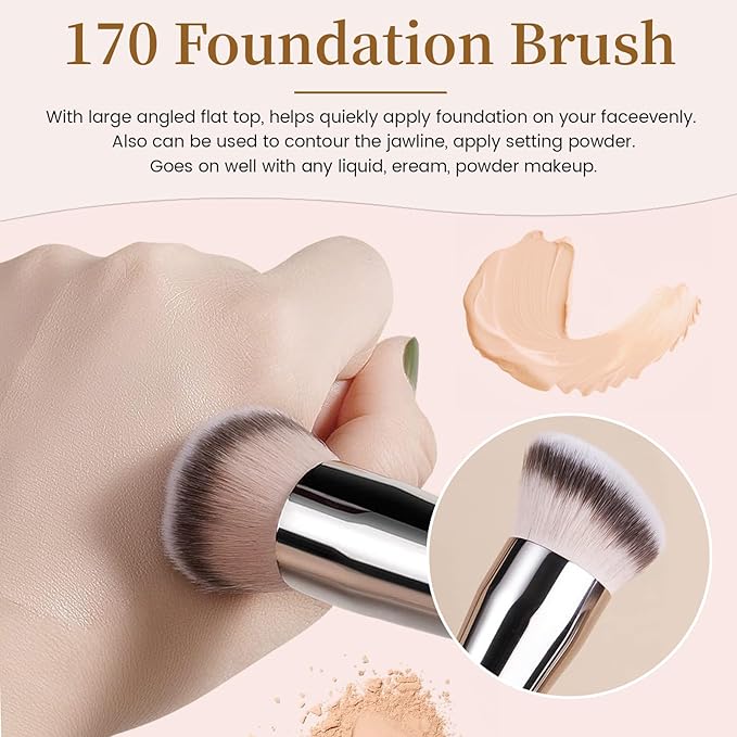 Angled Flat Foundation Concealer Contour Brush Set, 2PCS Dense Under Eye Nose Contour Kabuki Brush for Blending Setting Concealing Buffing with Liquid, Cream and Powder (170/270/ 370)…