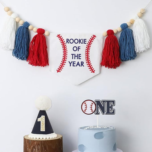 Baseball Baby Boy First Rookie Of The Year High Chair Banner 1st Cake Topper Birthday Party Decorations