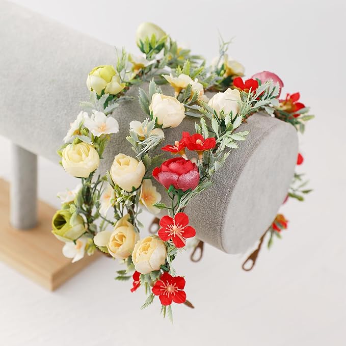 Yellow Flower Crown Headband - Fairy Floral Headpiece Renaissance Flower Crown for Women Girls Weeding Birthday Party Cosplay Photo Prop