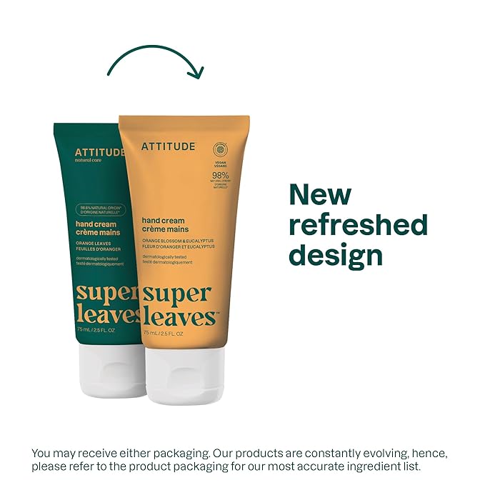 ATTITUDE Hand Cream, EWG Verified, Plant and Mineral-Based, Vegan Personal Care Products, Orange Blossom & Eucalyptus Scent, 2.5 Fl Oz (Pack of 6)