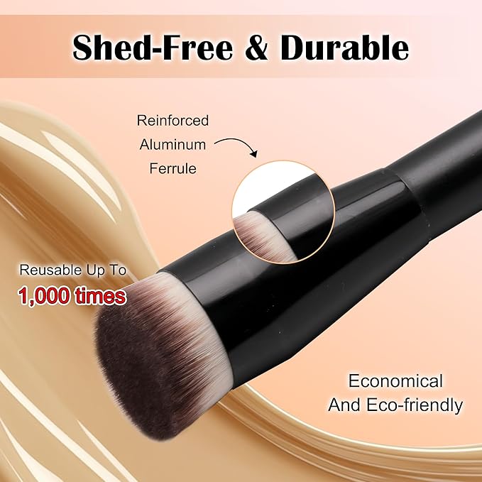 JoMay Flat Top Kabuki Foundation Brush – Vegan Makeup Brush for Liquid, Cream & Powder – Dense, Soft Bristles for Buffing & Blending – Black