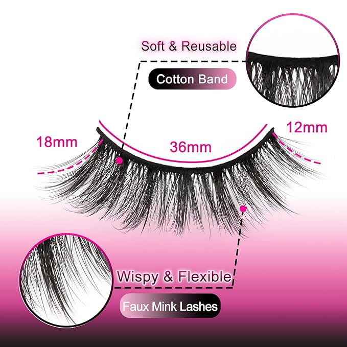 Veleasha Cat Eye Lashes Wispy Faux Mink Lashes 100% Handmade Natural Look Fake Eyelashes Lightweight False Eyelashes 5 Pairs Pack (54)