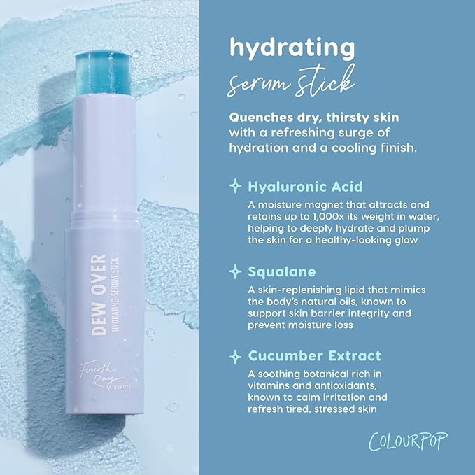 ColourPop Hyaluronic Acid Face Serum Stick - Hydrating Serum for Glowy Summer Makeup Prep with Squalane for Improved Moisture Retention & Cucumber Extract to Help Reduce Puffiness - Dew Over (0.25 oz)