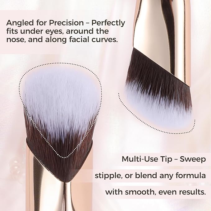 Concealer Brush with Travel Cover – Angled Under Eye Makeup Small Foundation Precision Face Blending Brush for Color Corrector & Nose Contour, Soft Vegan Bristles for Sensitive Skin (PINK)