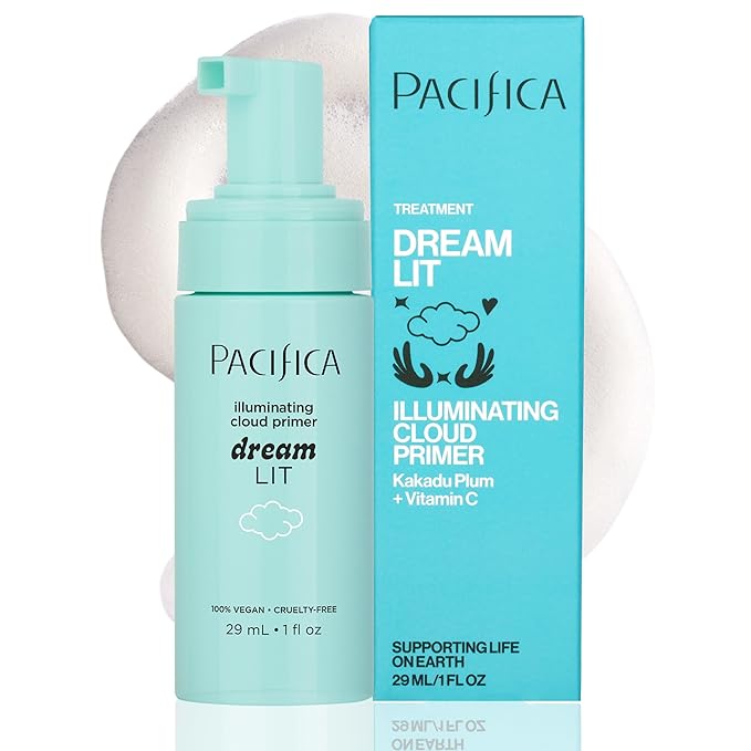Pacifica Dreamlit Illuminating Foaming Primer with Vitamin C & Hyaluronic Acid – Hydrating Brightening Face Makeup Base for Glowing, Long-Lasting Foundation Wear – 1 fl oz Clean Beauty Vegan Formula