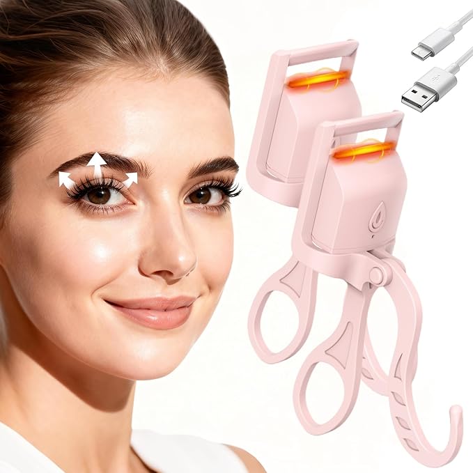 2PCS Heated Eyelash Curler, 5S Fast Heating Electric Eyelash Curler, Safe Anti-Scald Eyelash Curlers with Silicone Pad, Type-C Quick Charge, Intelligent Temp Control, 24H Long-Lasting Curls