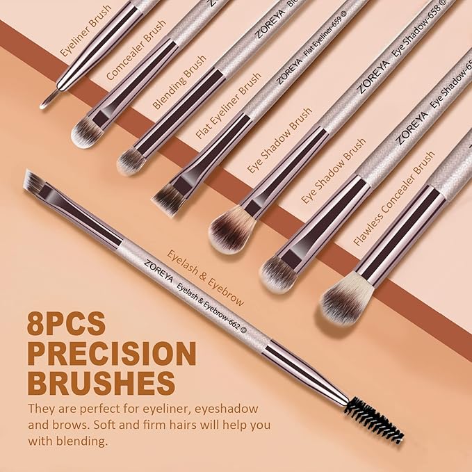 ZOREYA Makeup Brushes, 15 Pcs Professional Premium Synthetic Brush Set, Foundation Concealer Eyeshadow Blush Makeup Brush Set (Champagne Gold)