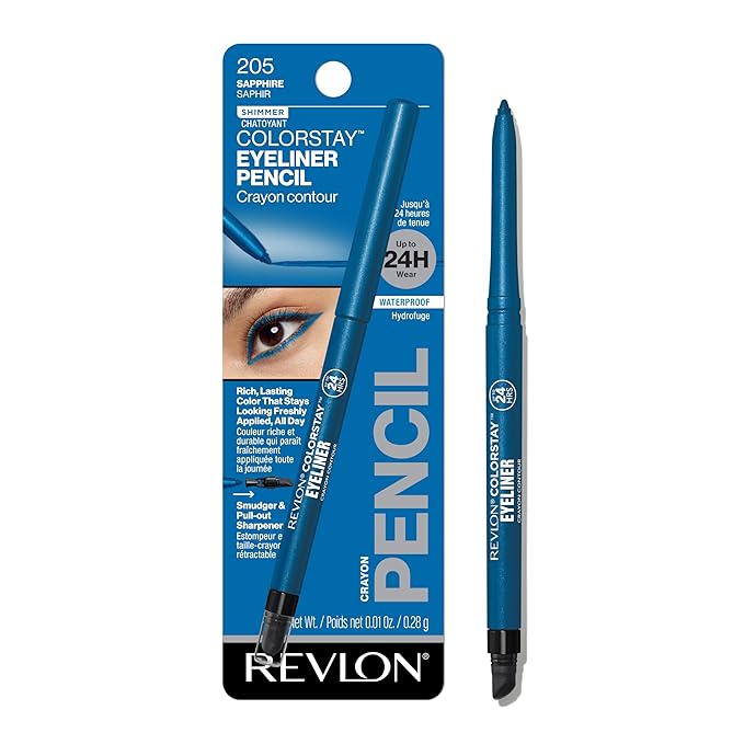 REVLON ColorStay Pencil Waterproof Eyeliner, Smudge-Proof, Eye Makeup with Built-In Sharpener, Packaging May Vary, 205 Sapphire, 0.01 oz