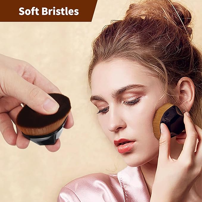 BEAHOT 4 Pack Foundation Makeup Brush - Flat Top Travel Kabuki Brushs Momma Brush for Blending Liquid, Cream or Flawless Powder Cosmetics with Protective Case, Easy to Carry