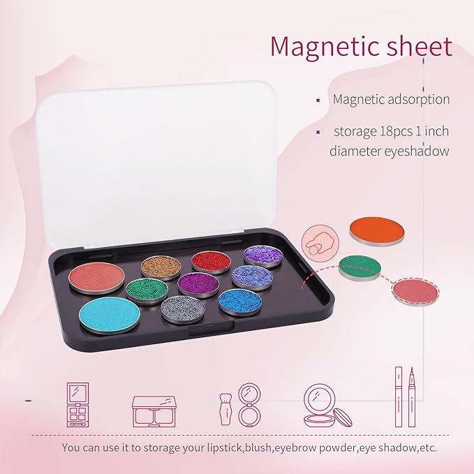 Magnetic Makeup Palette with Frosted Clear Top, 3Pack Empty Eyeshadow Dispensing Storage Box with 60Pcs Adhesive Metal Stickers for DIY Cosmetics Blush Powder-6.69"X4.41"Palette