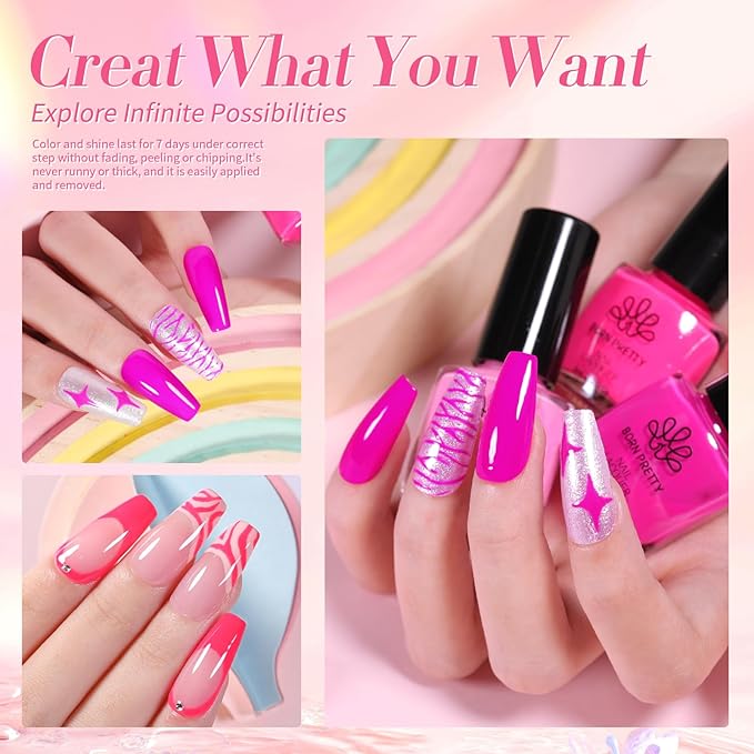 Born Pretty Pink Nail Polish Set Fingernail, 15 Colors Natural Pink Nude Neon Pink Hot Pink Bright Summer Quick Dry Nail Lacquer Glossy Nail Polish All Seasons Manicure Suitable Wedding Holiday