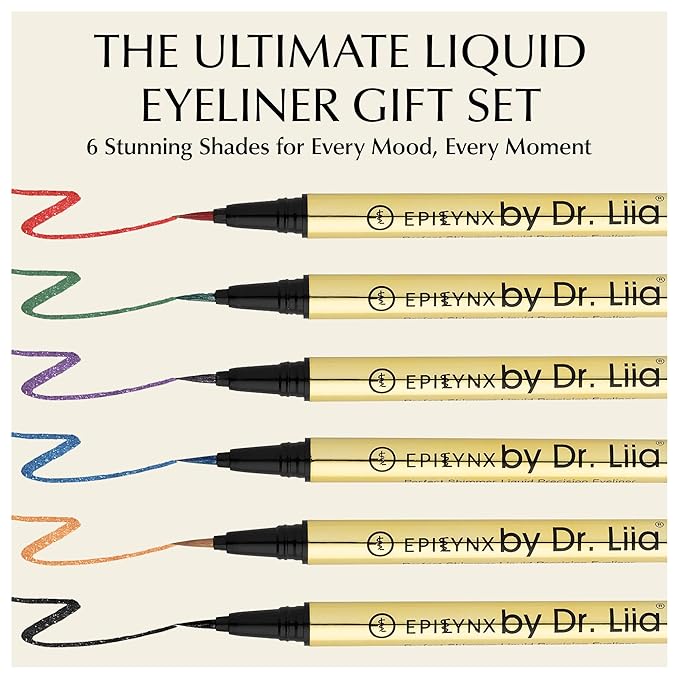EPILYNX Waterproof Eyeliner - Smudge-Proof Liquid Eyeliner Pen with Precision Tip for Smooth, Long-Lasting Application - Vegan, Hypoallergenic & Gluten-Free Eye Liner - 6 Shades 2mL each Gift Set