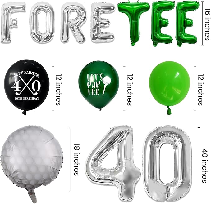 40th Birthday Decorations for Men, Golf Themed Happy 40th Birthday Party Decorations Balloons Numbers Banner Accessories Gifts for Men