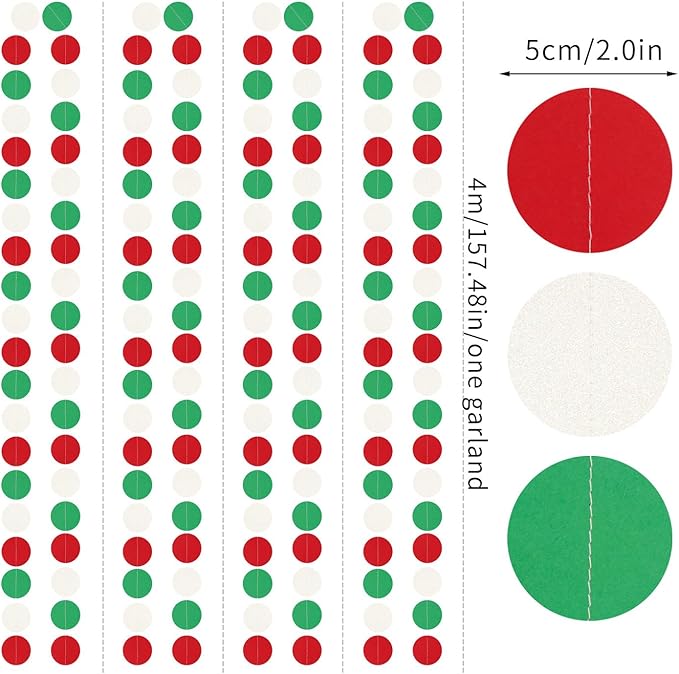 Red-Green White Christmas Party-Decorations Streamers - 52Ft Hanging Mexico Italian Paper Garland Banner,Italy Fiesta Mexican Birthday Wedding Baby Shower Supplies Backdrop Decor Hugtmr
