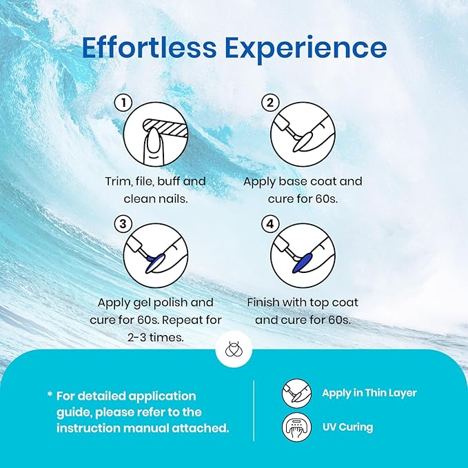 Beetles Blue Gel Nail Polish, 6 Colors Swirl Pacific Blue Glitter Blue Green Gel Polish Swirl Shell Thread Effect Soak Off Nail Art Design Salon Home Manicure Gift for Girls Women