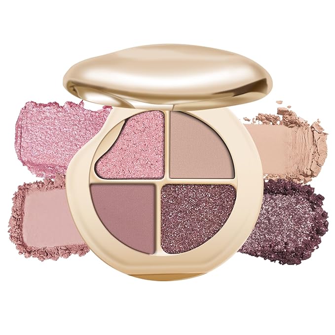 KYDA 4 Colors Eyeshadow Palette, Neutral Matte Eyeshadow, Pearl Metallic Glitter Makeup Palette, High Pigment Pressed Powder Eye Makeup for Old Women, Lasting Blendable Eyes Shadow, Purple Brown