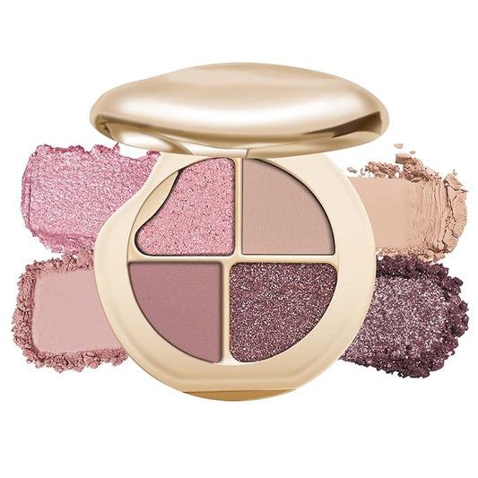 KYDA 4 Colors Eyeshadow Palette, Neutral Matte Eyeshadow, Pearl Metallic Glitter Makeup Palette, High Pigment Pressed Powder Eye Makeup for Old Women, Lasting Blendable Eyes Shadow, Purple Brown