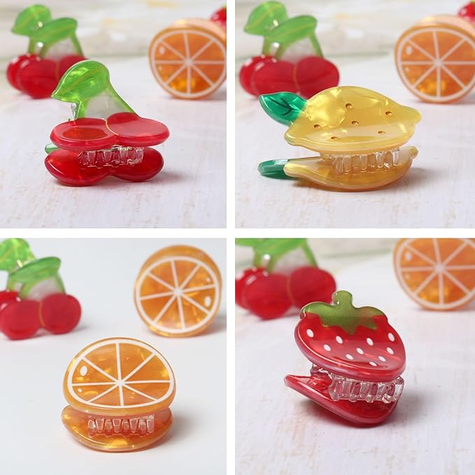 8PK Mini Fruit Hair Claw Clips for Girls Cute Cherry Lemon Strawberry Orange Hair Clip Fun Summer Hair Accessories