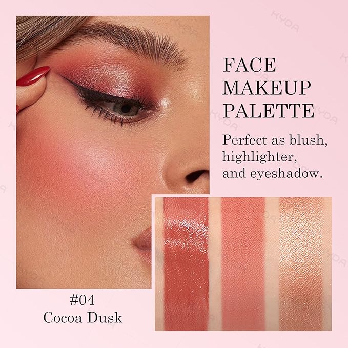 KYDA 3 Colors Blush Palette, All-In-One Face Maleup Palette, Matte Cheek Blusher Makeup, Multi-Finish Shimmery Blusher, Blendable Blush Highlighter Powder,04