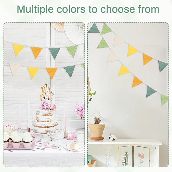 2PCS Pennant Banner Flags, Fabric Bunting Banner Nursery Garland Decor, Baby Shower Garland, Triangle Flags for Baby Boy Room, Playroom, Boho Birthday Party Decor, Each 7.75 ft (Green Yellow)