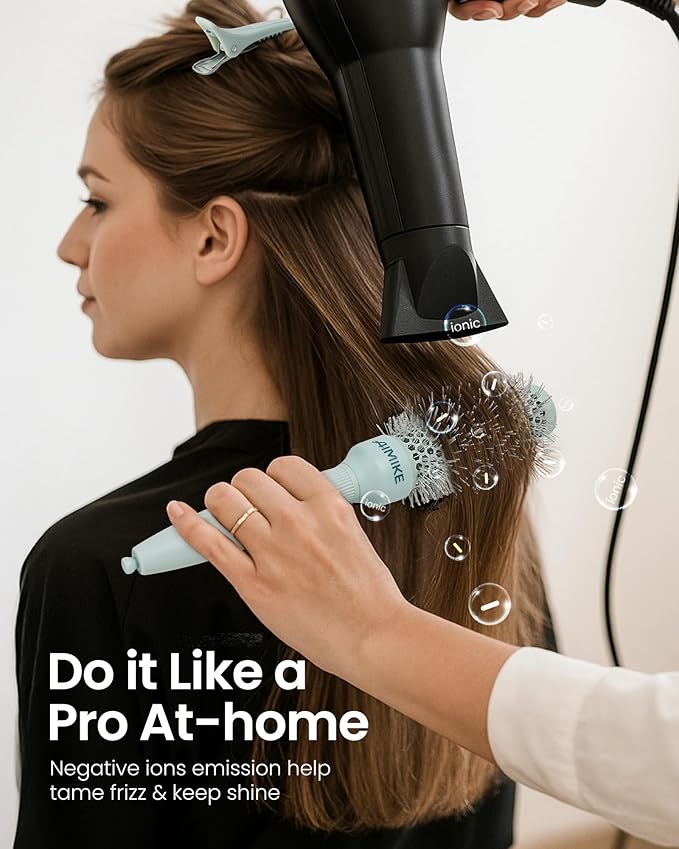 AIMIKE NaturaVol Round Brush for Blow Out, Small Round Hair Brush Nano Thermal Ceramic & Ionic Tech, for Blow Drying & Salon-like Styling at Home, Maximum Volume Shine -2.1” Overall Dia for Short Hair