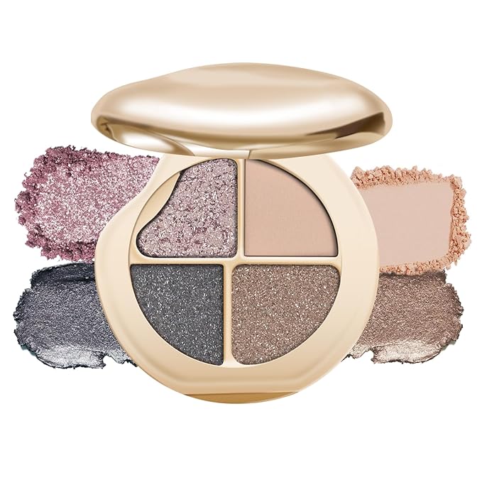 KYDA 4 Colors Eyeshadow Palette, Neutral Matte Eyeshadow, Pearl Metallic Glitter Makeup Palette, High Pigment Pressed Powder Eye Makeup for Old Women, Lasting Blendable Smokey Eyes Shadow, Champagne