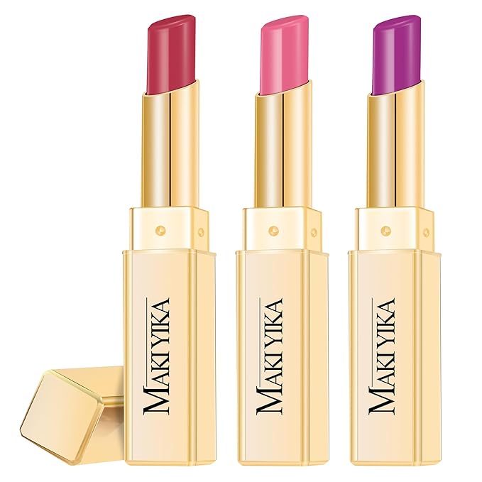 MAKI YIKA 3Pc Moisture Lipsticks for Women Pink Purple Berry Lipstick Hydrate Tinted Lip Balm for Dry Cracked Lips Glossy Lip Color, MA62/65/57